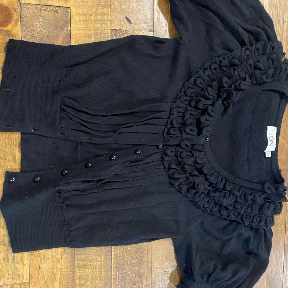 Jon Teri Black Ruffled Cardigan